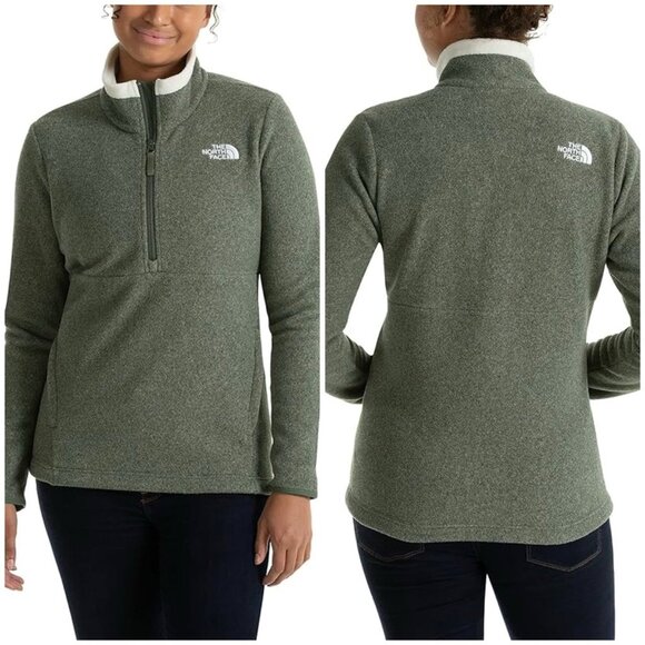 The North Face Lower Cliffs Pullover Fleece Womens Half Zip Heather Green M - Picture 1 of 9